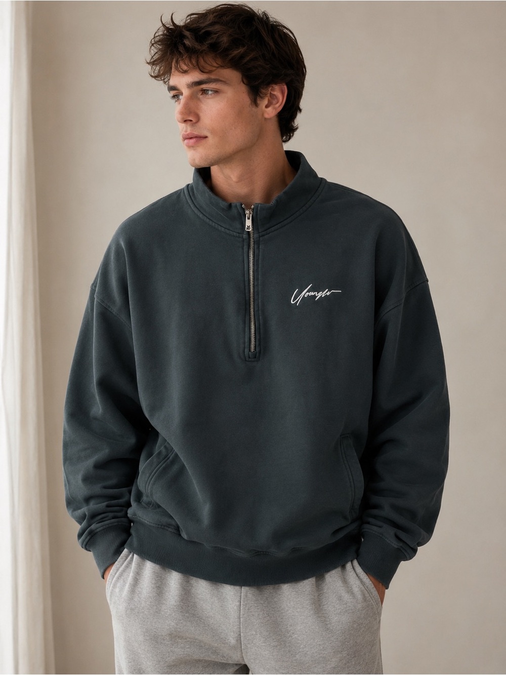 YoungLA Charcoal Green Half-Zip Pullover
